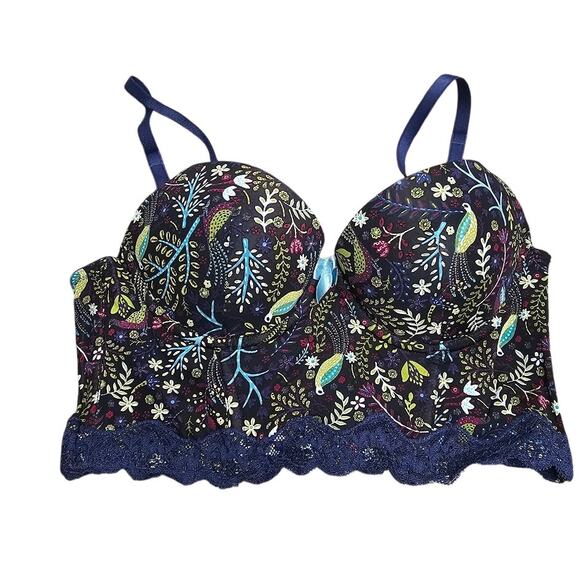 Adore me size 32A blue forest print push up Balconette longline underwire bra - Picture 1 of 5